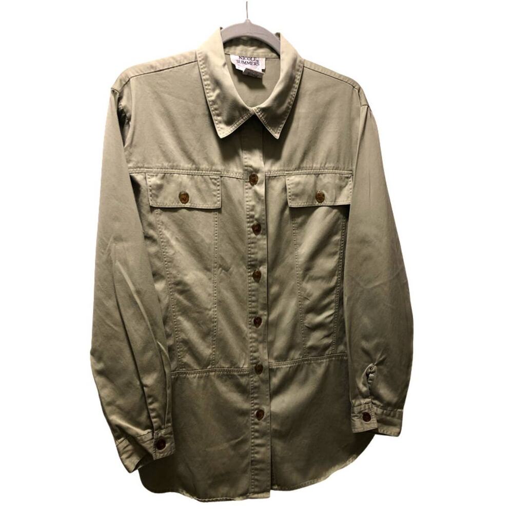 Nicole Summers, Button Down, Long Sleeve Top, Green womens L - Picture 5 of 7